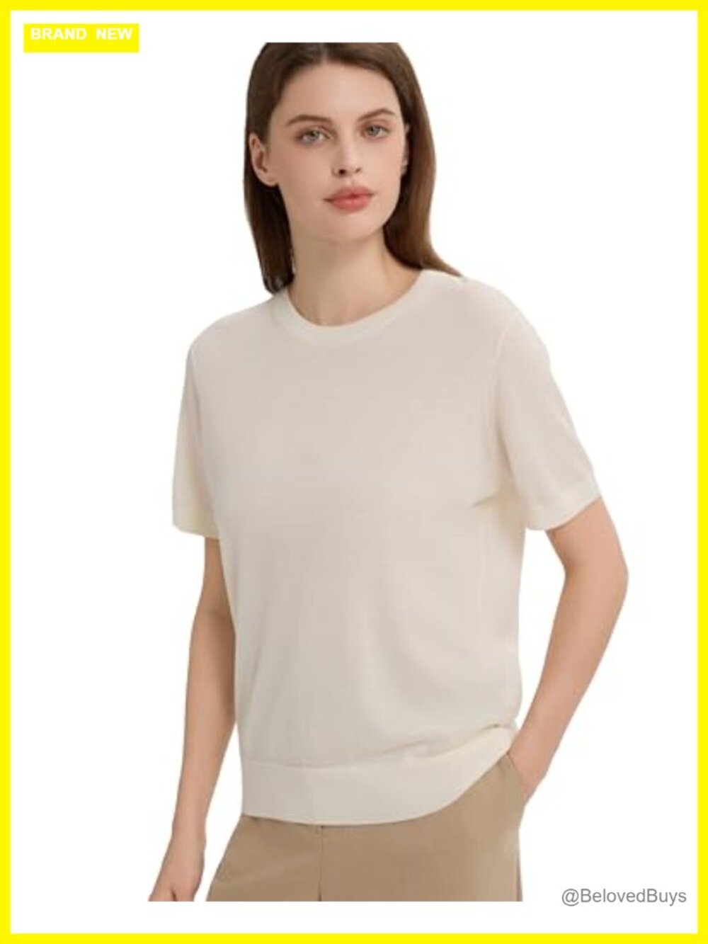 100% Merino Wool Short Sleeve Sweater Crewneck Lightweight Pullover